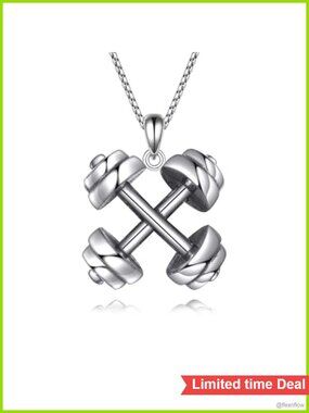 18K White Gold Plated Dumbbell Pendant Necklace Adjustable Chain Women